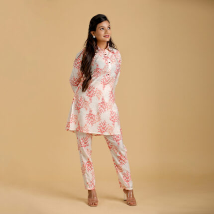Women’s Maslin Floral‑Print Kurta Pant Co‑ord Set | Casual & Office Wear